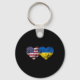 Vintage Amerikanische Ukrainische Flaggen Herzen L Schlüsselanhänger