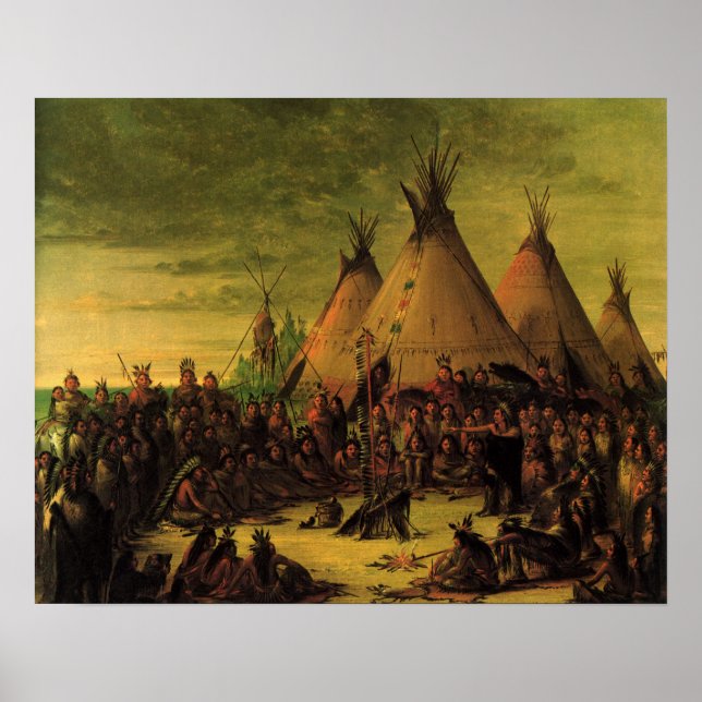 Vintage Amerikanische Ureinwohner, Sioux-Kriegsrat Poster (Vorne)