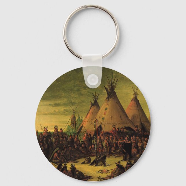Vintage Amerikanische Ureinwohner, Sioux-Kriegsrat Schlüsselanhänger (Vorderseite)