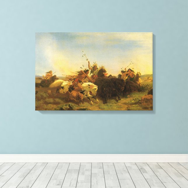 Vintage amerikanische Westkunst, Buffaljagd von Wi Leinwanddruck (Insitu (Holzboden))