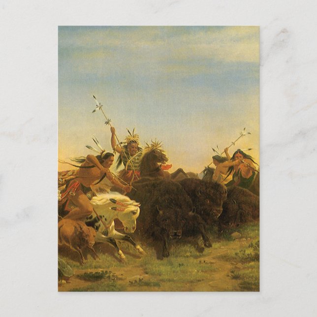 Vintage amerikanische Westkunst, Buffaljagd von Wi Postkarte (Vorderseite)