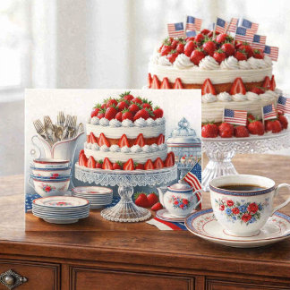 Vintage-amerikanischer 4.-Juli-Kaffee und -Kuchen Feiertagskarte