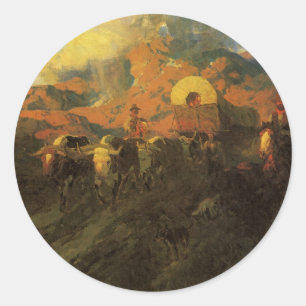 Vintage Amerikanischer Westen, Overland Trail von Runder Aufkleber