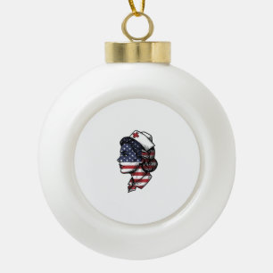 Vintage-amerikanisches-Flagge-Krankenschwester-Pro Keramik Kugel-Ornament