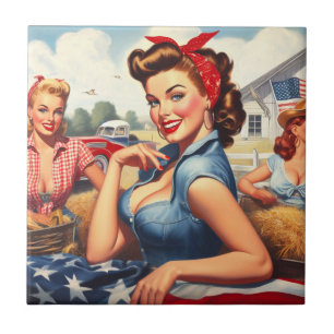 Vintage Amerikanisches Landmädchen Fliese