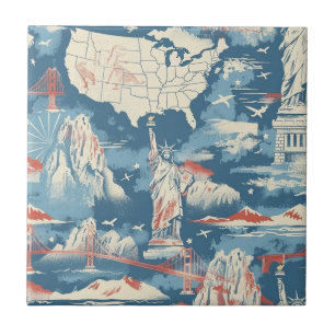 Vintage-amerikanisches Landmarkenmuster – Liberty, Fliese