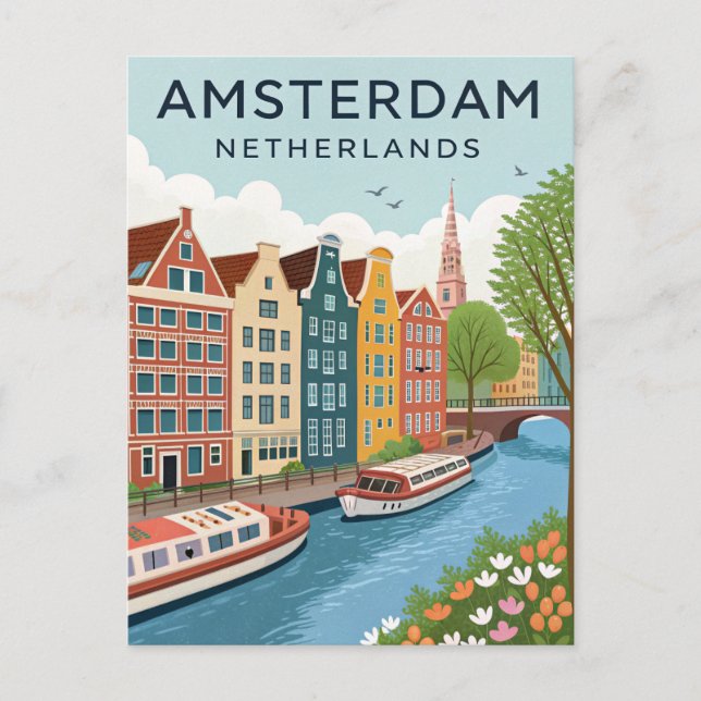 Vintage Amsterdam Travel Postkarte (Vorderseite)