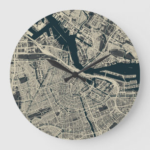 Vintage Amsterdamer Karte: Retro Minimalistisch Große Wanduhr