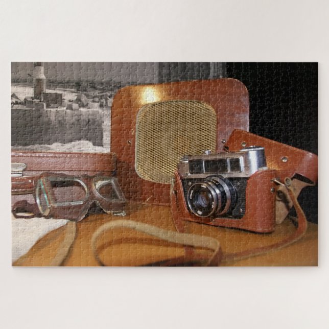 Vintage Analogkamera in Lederbraun (Horizontal)