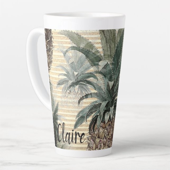 Vintage Ananas auf Goldfolie gestreift Milchtasse (Linke Ecke)