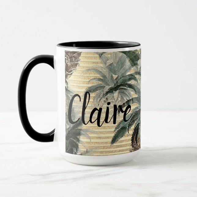 Vintage Ananas auf Goldfolie gestreift Tasse (Links)