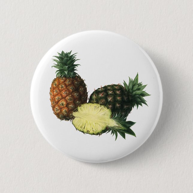 Vintage Ananas, Bio Obst Button (Vorderseite)