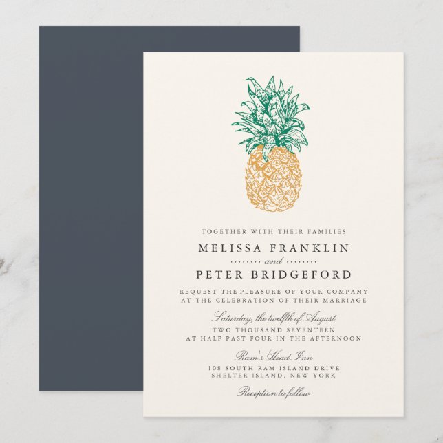 Vintage Ananas II Einladung zur Hochzeit (Vorne/Hinten)