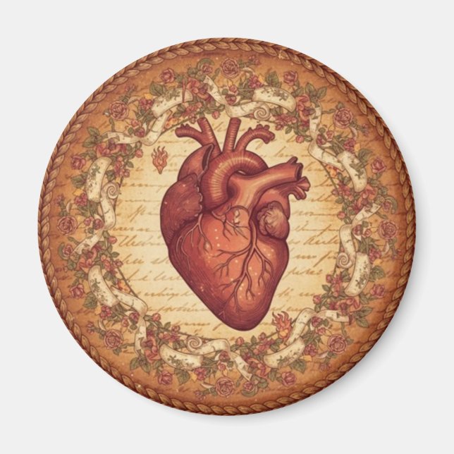 Vintage Anatomical Heart Floral Illustration Art Magnet (Vorne)