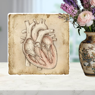 Vintage Anatomical Heart Ink Drawing Sepia Fliese