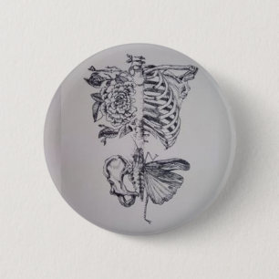 Vintage Anatomie, die Rippenkäfig Skelett zeichne Button