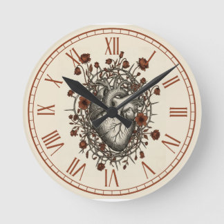 Vintage Anatomisches Herz & Florale Dornen Gothic  Runde Wanduhr