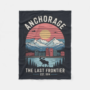 Vintage Anchorage Alaska Retro-Reiseplakat Illustr Fleecedecke