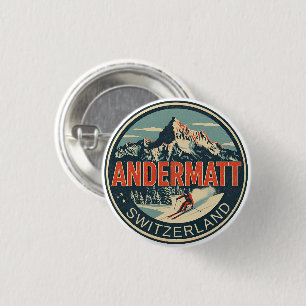 Vintage ANDERMATT Ski Schweiz Schweizer Alpen Gesc Button