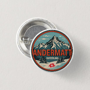Vintage ANDERMATT Ski Schweiz Schweizer Alpen Gesc Button