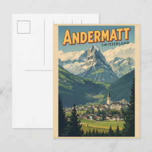 Vintage ANDERMATT Ski Schweiz Schweizer Alpen Gesc Postkarte