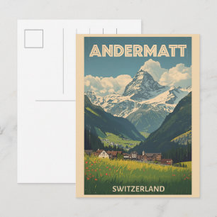 Vintage ANDERMATT Ski Schweiz Schweizer Alpen Gesc Postkarte