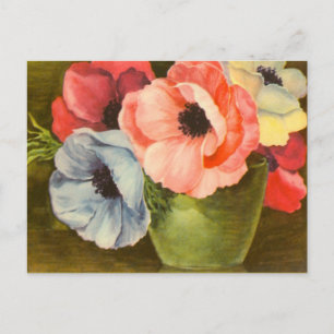 Vintage Anemone in grüner Vase Postkarte