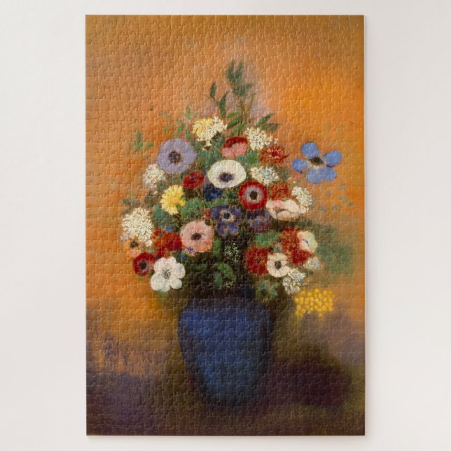 Vintage Anemone und Lila in blauer Vase (Vertikal)