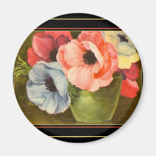 Vintage Anemonen im grünen Vase Magnet