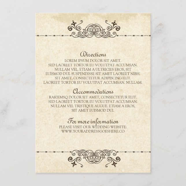 Vintage Angaben für alte Hochzeiten Begleitkarte (Vorderseite)