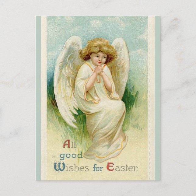 Vintage Angel-Bowing-Osterwünsche Postkarte (Vorderseite)