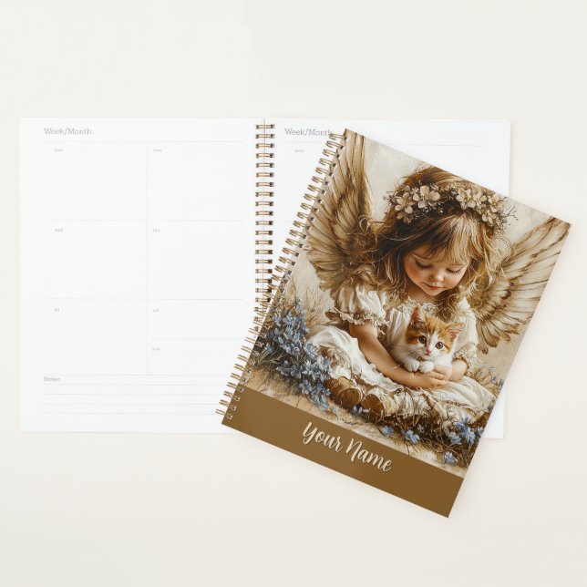 Vintage Angel + Cat Planner Personalize Your Name Planer (Anzeige)
