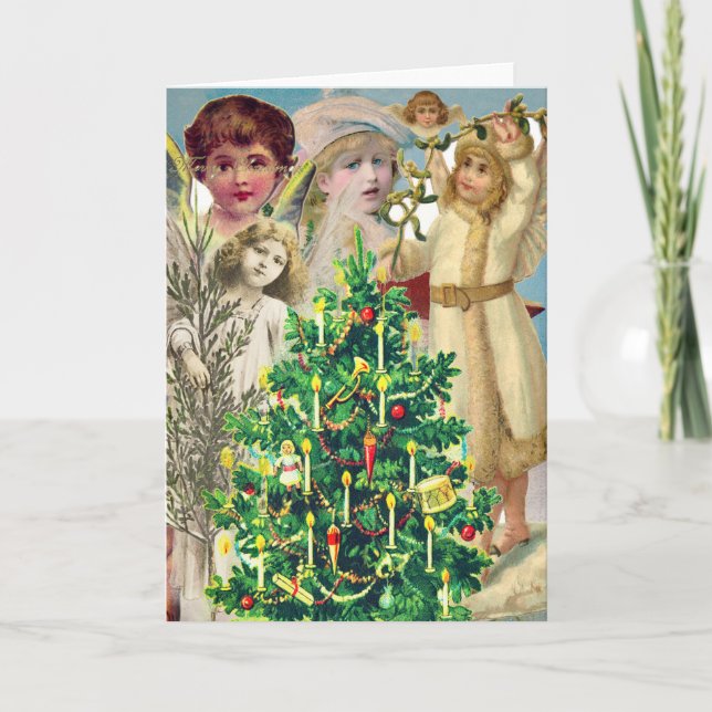 VINTAGE ANGELN FEIERN CHRISTMAS GREETKARTE KARTE (Vorderseite)