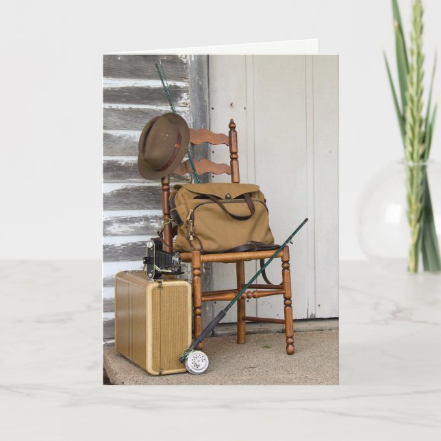 Vintage Angelrute Karte (Vorderseite)