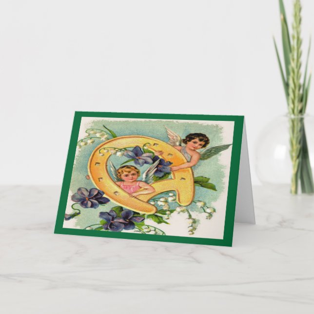 Vintage Angels Bringing Luck Birthday Karte (Vorderseite)