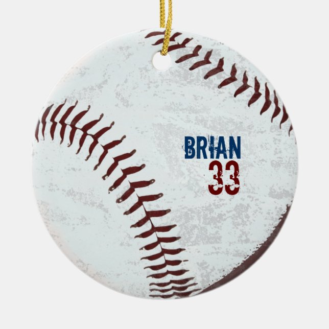 Vintage angeredete Basebalballverzierung Keramikornament (Vorne)