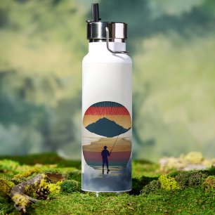 Vintage-Angler-Vater Retro-Sonnenuntergang Fischer Trinkflasche