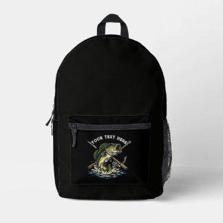 Vintage-Anglerclub-Barsch-Fisch-Retro-Emblem Bedruckter Rucksack