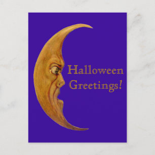 Vintage Angry Moon Halloween-Grüße-Karte Postkarte