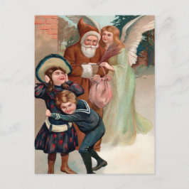 Vintage Angry Santa und Engel Weihnachts Postkarte
