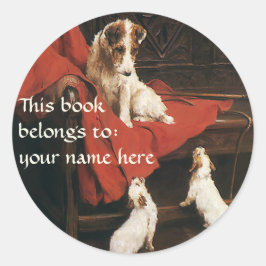 Vintage Animals Jack Russel Terrier Dogs Bookplate Runder Aufkleber
