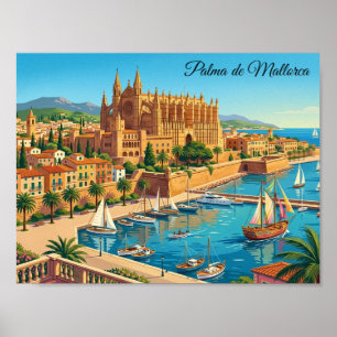 Vintage-Ansicht von Palma de Mallorca, Spanien Poster