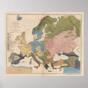 Vintage anthropologische Karte Europas (1861) Poster