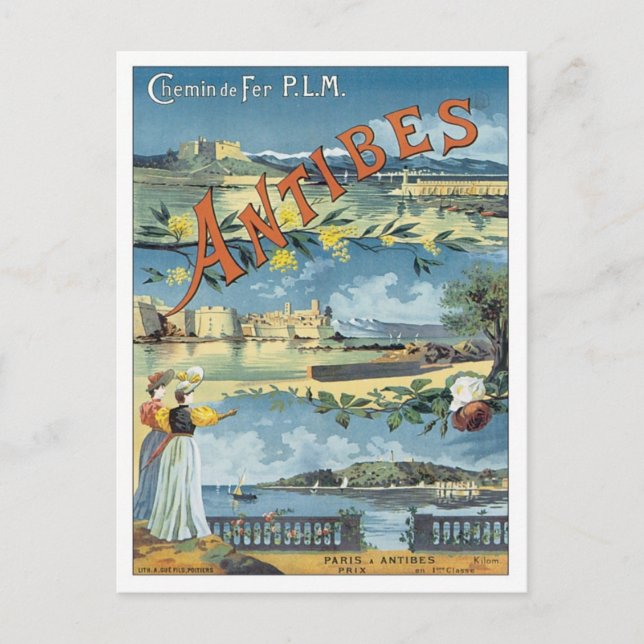 Vintage Antibes Mittelmeer Postkarte (Vorderseite)