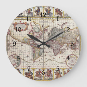 Vintage Antik Alte Weltkartengestaltung Verblasste Große Wanduhr