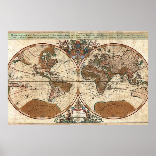 Vintage Antike 1691 Sanson Weltkarte Poster (Vorne)