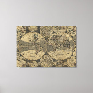 Vintage Antike 1702 Weltkarte von George Willdey Leinwanddruck