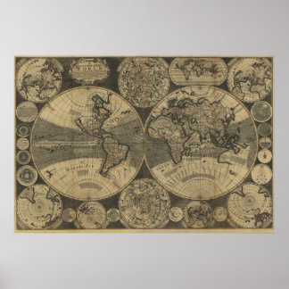 Vintage Antike 1702 Weltkarte von George Willdey Poster
