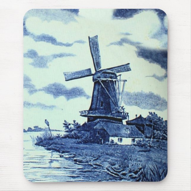 Vintage antike blaue Fliese Delfts - Windmühle Mousepad (Vorne)