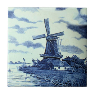 Vintage antike Delft Blue Tile - Windmühle Fliese
